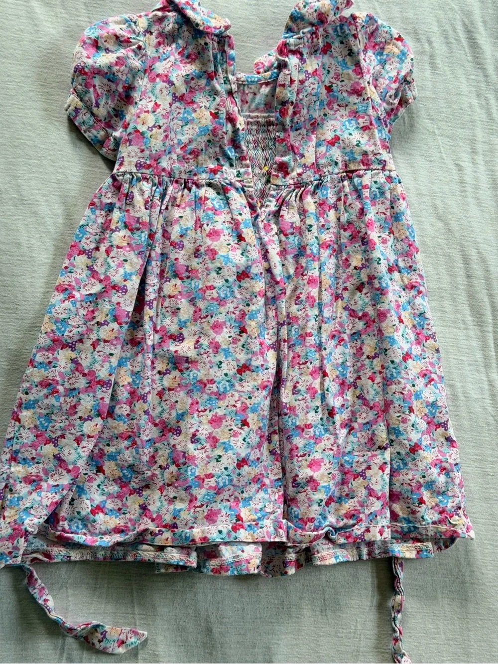 Sissy mini Girls Pink Floral Smocked Dress with Peter Pan Collar | 2T